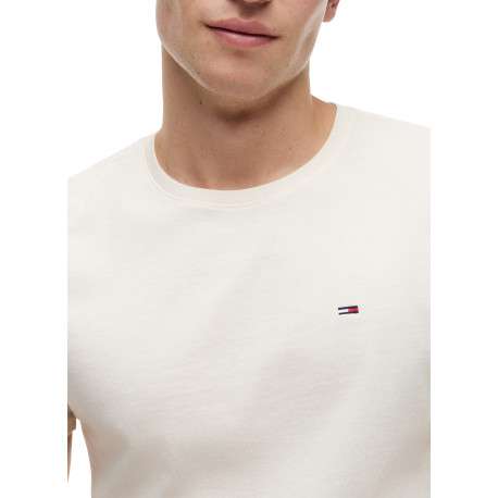 T-shirt en coton écru à coupe droite pourvu d'un col rond côtelé - Image 4
