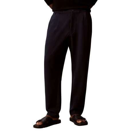Pantalon Chino marine uni avec une coupe cigarette et une taille élastiquée - Image 5