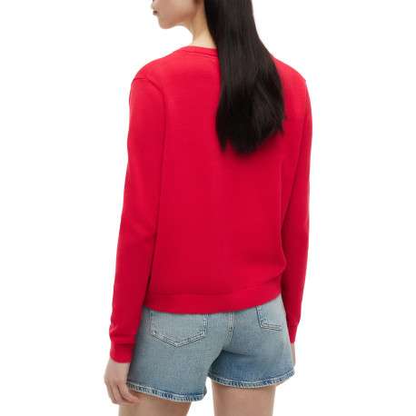 Pull en coton biologique rouge à coupe ajustée pourvu d'un col v - Image 3
