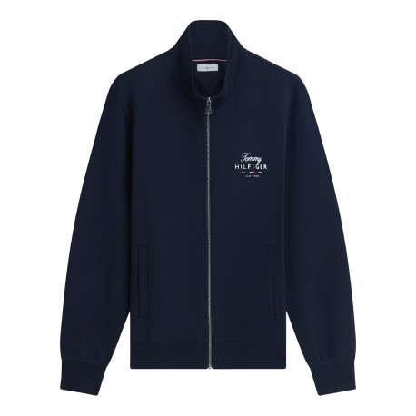 Sweat zippé en coton marine à coupe droite pourvu d'un col montant