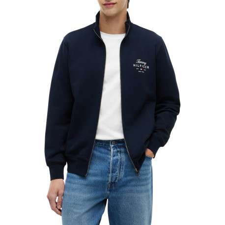 Sweat zippé en coton marine à coupe droite pourvu d'un col montant - Image 2