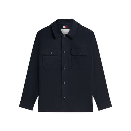 Surchemise en coton biologique marine à coupe droite avec un col à revers