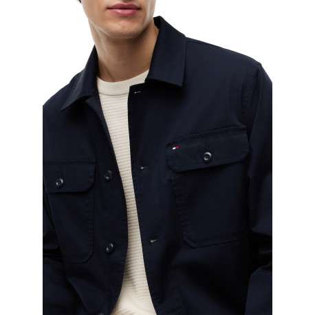 Surchemise en coton biologique marine à coupe droite avec un col à revers - Image 4
