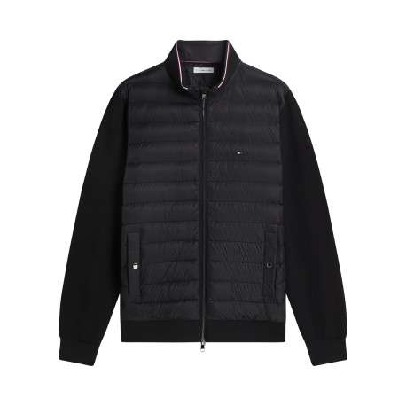Blouson en coton mélangé noir à coupe ajustée pourvu d'un col montant