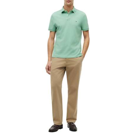 Polo en coton biologique vert à coupe ajustée pourvu d'un col boutonné - Image 5