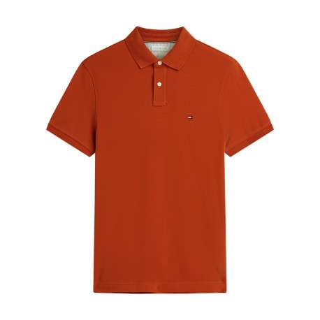 Polo en coton biologique orange à coupe ajustée pourvu d'un col boutonné