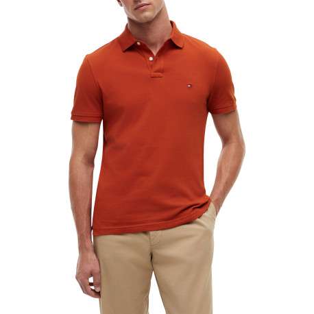 Polo en coton biologique orange à coupe ajustée pourvu d'un col boutonné - Image 2