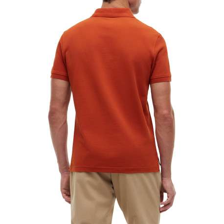 Polo en coton biologique orange à coupe ajustée pourvu d'un col boutonné - Image 3