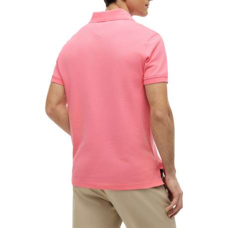 Polo en coton biologique rose à coupe ajustée pourvu d'un col boutonné - Image 3