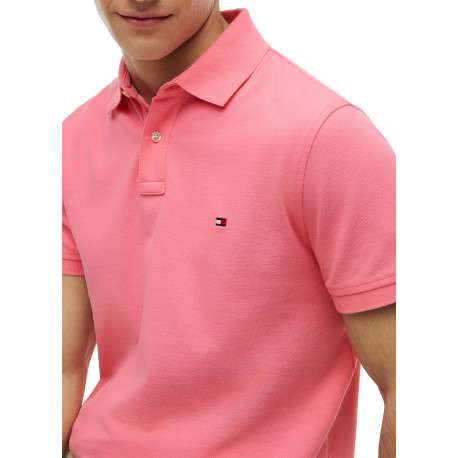Polo en coton biologique rose à coupe ajustée pourvu d'un col boutonné - Image 4
