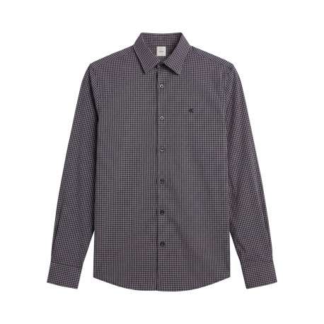 Chemise en coton bleue à carreaux avec une coupe ajustée et un col à revers
