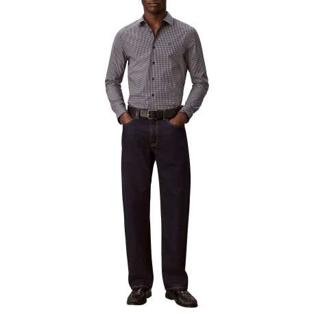 Chemise en coton bleue à carreaux avec une coupe ajustée et un col à revers - Image 6