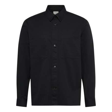 Surchemise en coton et lin mélangé noire unie avec une coupe droite