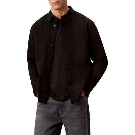 Surchemise en coton et lin mélangé noire unie avec une coupe droite - Image 2