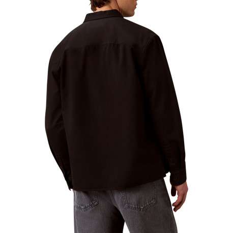 Surchemise en coton et lin mélangé noire unie avec une coupe droite - Image 3
