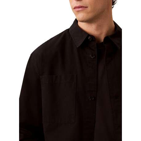 Surchemise en coton et lin mélangé noire unie avec une coupe droite - Image 4