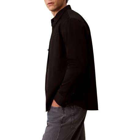 Surchemise en coton et lin mélangé noire unie avec une coupe droite - Image 5