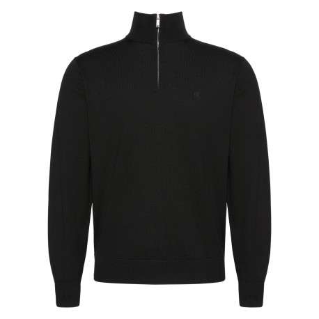 Pull en laine noir uni avec une coupe droite et un col camionneur