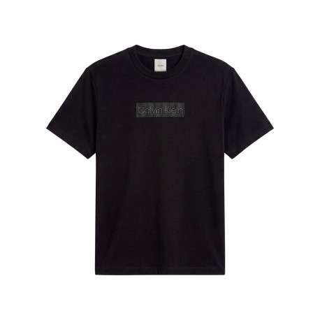 T-shirt en coton noir à imprimé avec une coupe droite et un col rond