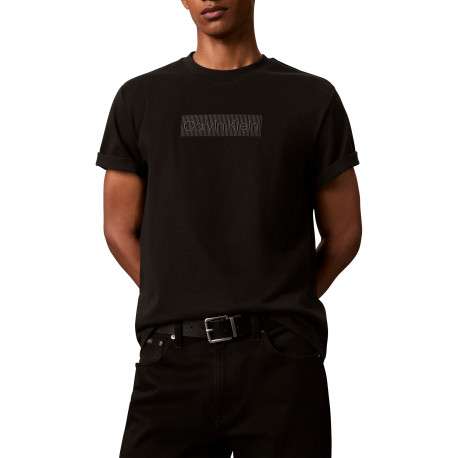 T-shirt en coton noir à imprimé avec une coupe droite et un col rond - Image 2