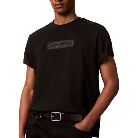 T-shirt en coton noir à imprimé avec une coupe droite et un col rond - Image 4