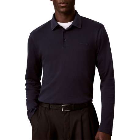 Polo en coton marine uni avec une coupe droite et un col à revers - Image 2