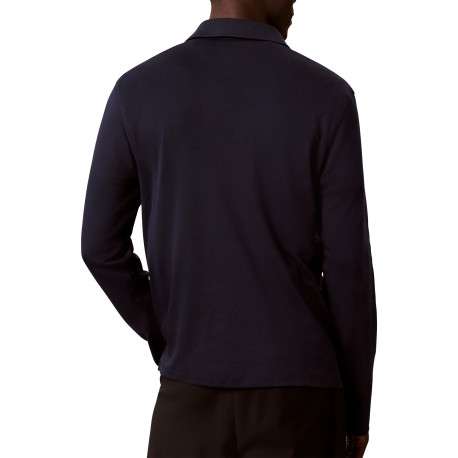 Polo en coton marine uni avec une coupe droite et un col à revers - Image 3