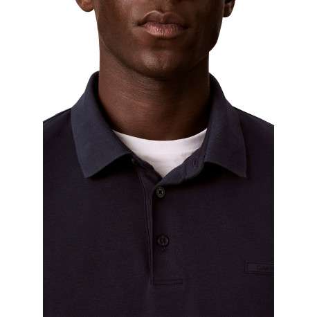 Polo en coton marine uni avec une coupe droite et un col à revers - Image 4