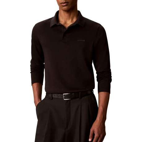 Polo en coton noir uni avec une coupe droite et un col à revers - Image 2