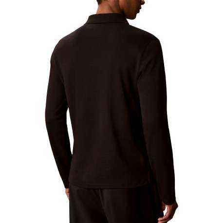 Polo en coton noir uni avec une coupe droite et un col à revers - Image 3