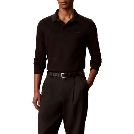 Polo en coton noir uni avec une coupe droite et un col à revers - Image 5