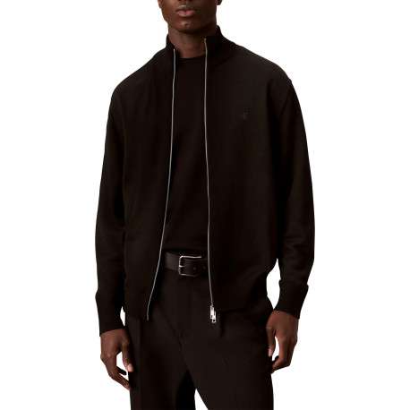 Gilet en laine noir uni avec une coupe ajustée et un col montant - Image 2