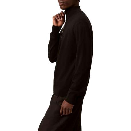 Gilet en laine noir uni avec une coupe ajustée et un col montant - Image 5