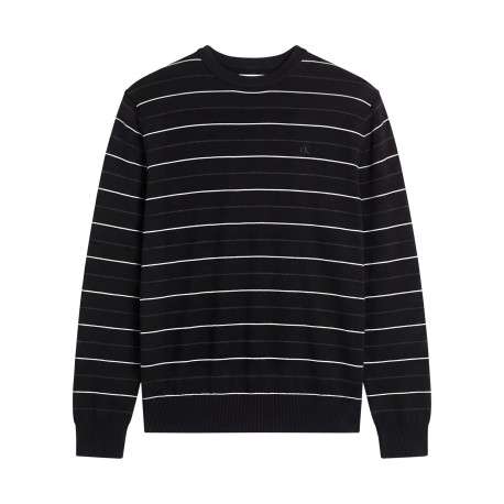Pull en laine noir à rayures avec une coupe droite et un col rond