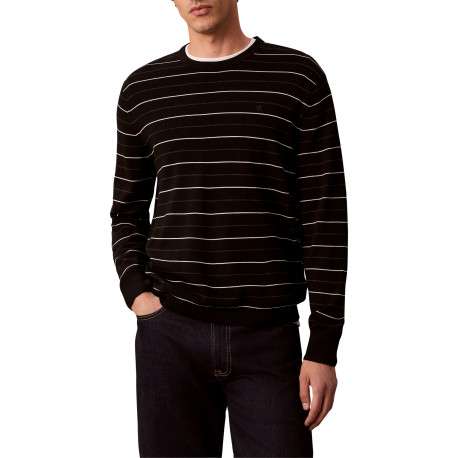 Pull en laine noir à rayures avec une coupe droite et un col rond - Image 2