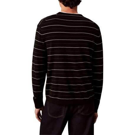 Pull en laine noir à rayures avec une coupe droite et un col rond - Image 3
