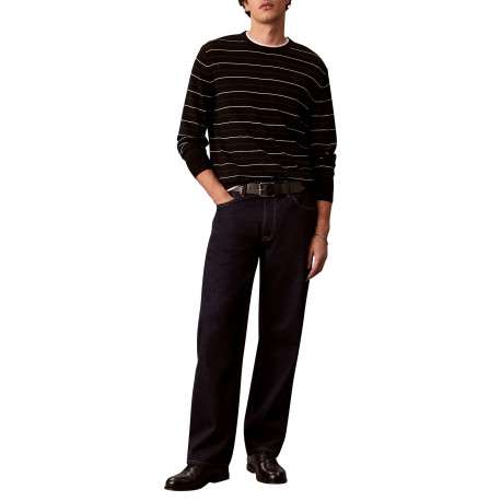 Pull en laine noir à rayures avec une coupe droite et un col rond - Image 6