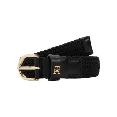 Ceinture noire tressée pourvue du logo de la marque sur le passant