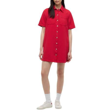 Robe courte en coton rouge à coupe droite pourvue d'une fermeture boutonnée - Image 2