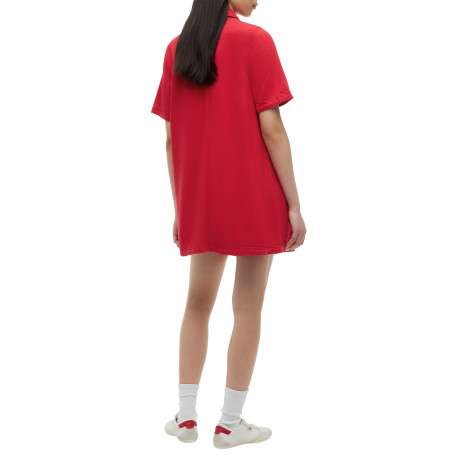 Robe courte en coton rouge à coupe droite pourvue d'une fermeture boutonnée - Image 3