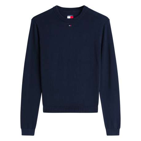 Pull en coton biologique marine à coupe ajustée pourvu d'un col rond