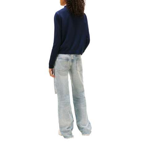 Pull en coton biologique marine à coupe ajustée pourvu d'un col rond - Image 3