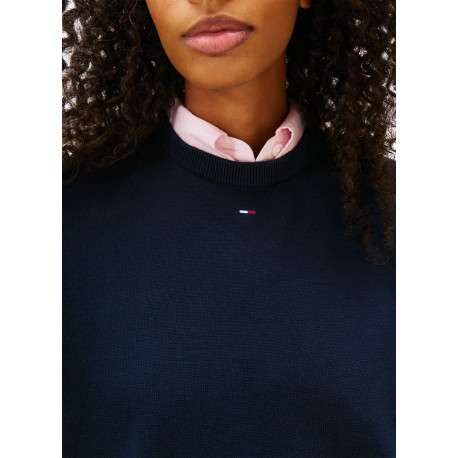 Pull en coton biologique marine à coupe ajustée pourvu d'un col rond - Image 4