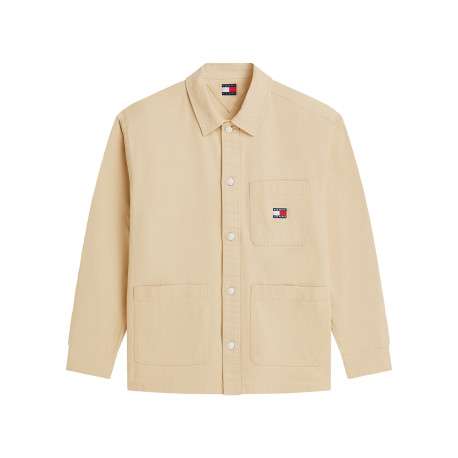 Surchemise en coton beige à coupe droite pourvue d'une fermeture boutonnée
