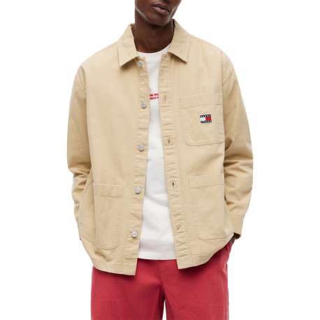 Surchemise en coton beige à coupe droite pourvue d'une fermeture boutonnée - Image 2