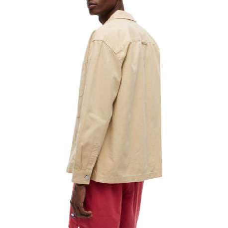 Surchemise en coton beige à coupe droite pourvue d'une fermeture boutonnée - Image 3