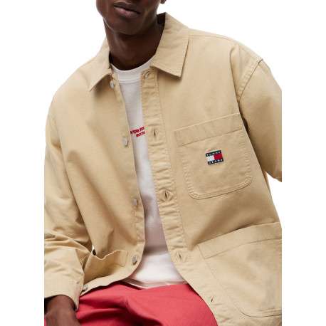 Surchemise en coton beige à coupe droite pourvue d'une fermeture boutonnée - Image 5
