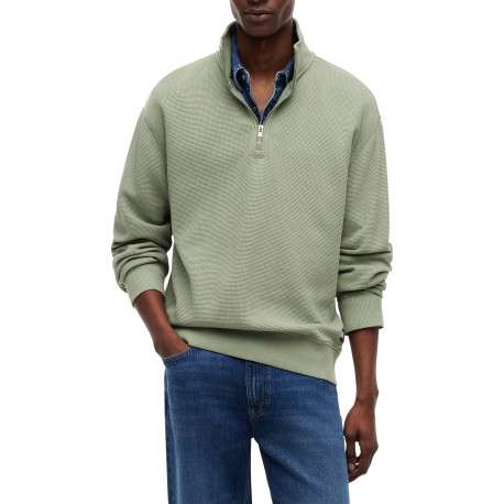 Sweat en coton olive à coupe ajustée pourvu d'un col camionneur - Image 2