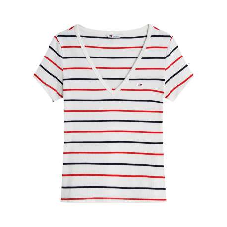 T-shirt en coton multicolore à coupe droite orné d'un motif à rayures