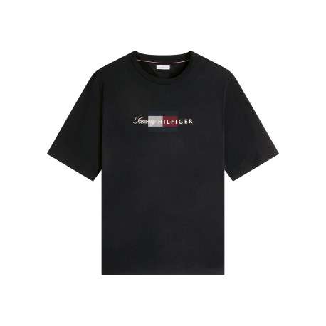 T-shirt en coton marine à coupe ajustée pourvu d'un col rond côtelé